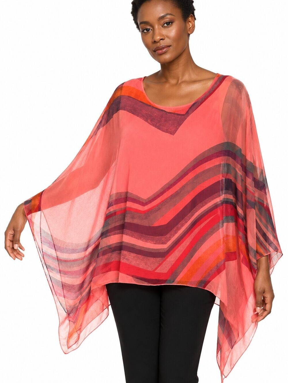 Giulia for Winners Coral 100% Silk Poncho Tunic Overlay Top Made in Italy - L
